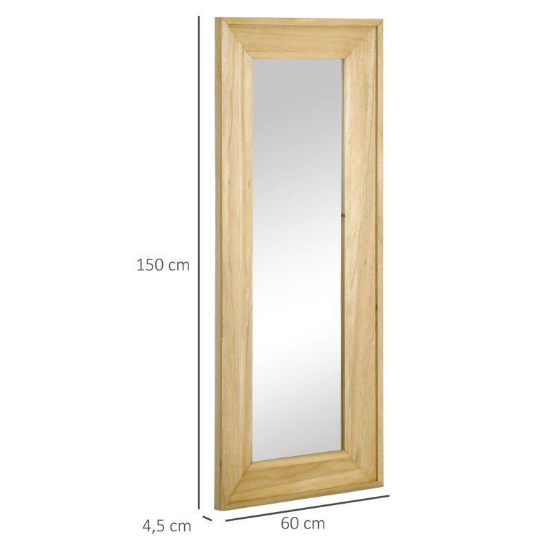 HOMCOM Wandspiegel 150 cm x 60 cm x 4,5 cm Ganzkörperspiegel Spiegelglas Tannenholz Natur