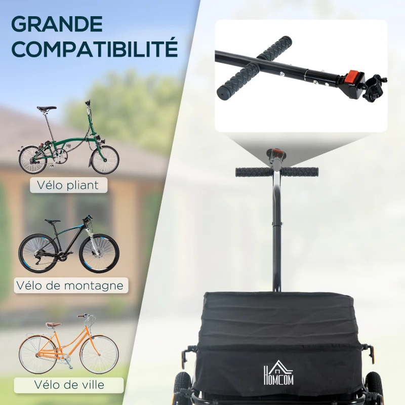 HOMCOM Remorque vélo remorque de transport pour vélo 144L x 59l x 80H cm barre d'attelage universelle acier noir