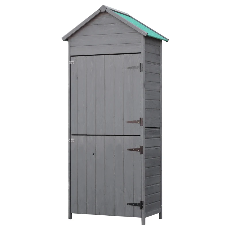 Outsunny Wooden Outdoor Storage Shed, Compact Utility Outdoor Tool Shed with Lockable Double Doors and Shelves, Dark Grey