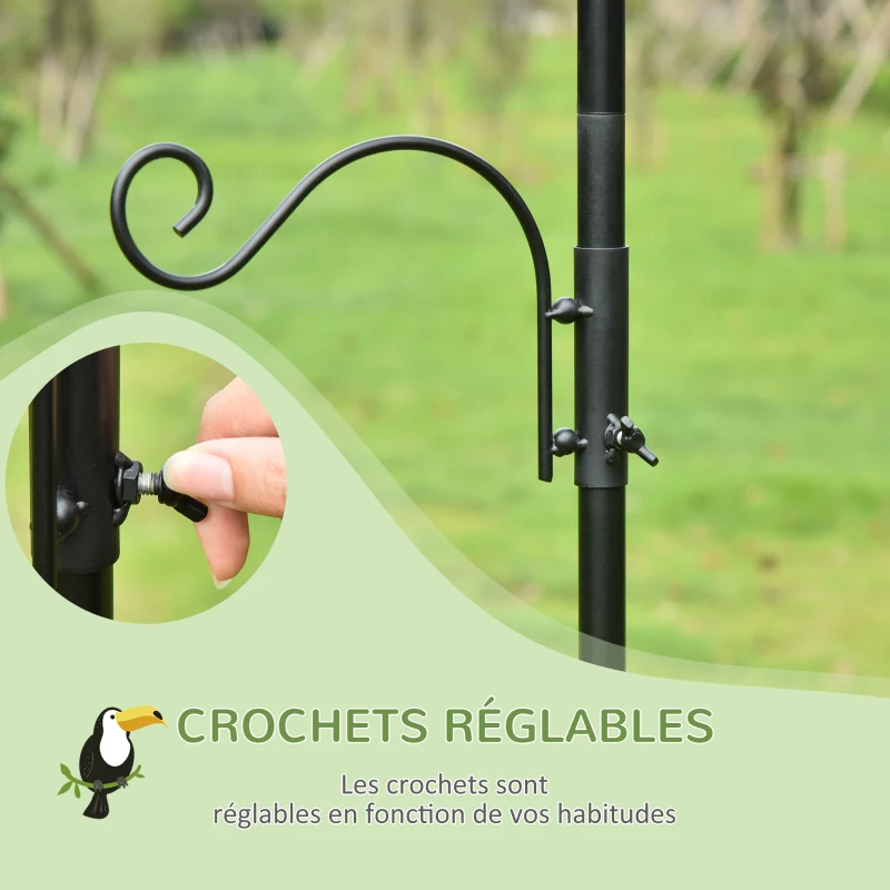 PawHut Mangeoire à oiseaux station d'alimentation décorative pour oiseaux station d'alimentation pour oiseaux sauvages avec 4 crochets 54,5 x 54,5 x 208 cm noir