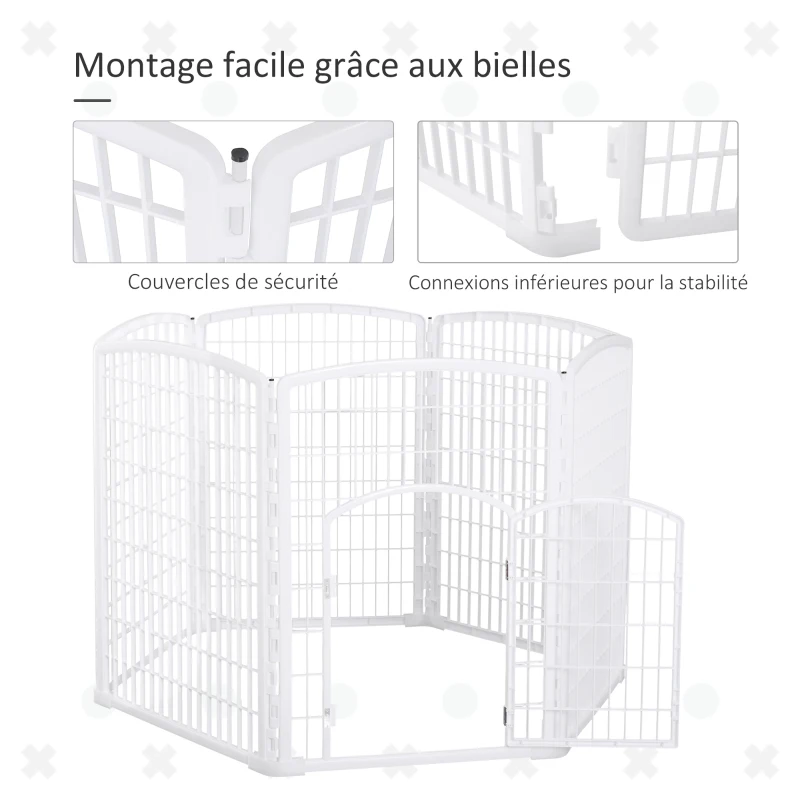 PawHut Luxe parc enclos modulable 6 panneaux + 1 porte verrouillable pour chiens lapins rongeurs petits animaux intérieur et extérieur 65 x1.7 x 95 cm plastique PP blanc
