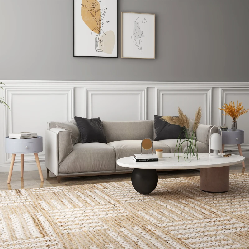 HOMCOM Lot de 2 tables basses - table de chevet - table de nuit ronde - design scandinave table d'appoint bout de canapé