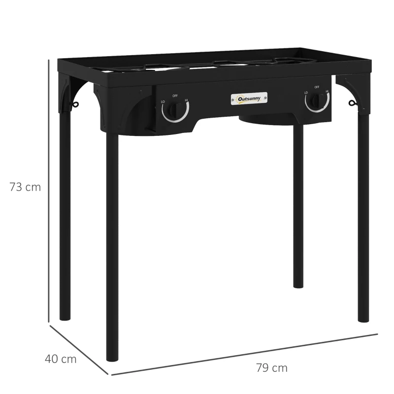 Outsunny Réchaud 2 brûleurs au propane portable 150 000 BTU/h avec 2 pieds amovibles pour extérieur, camping, métal moulé