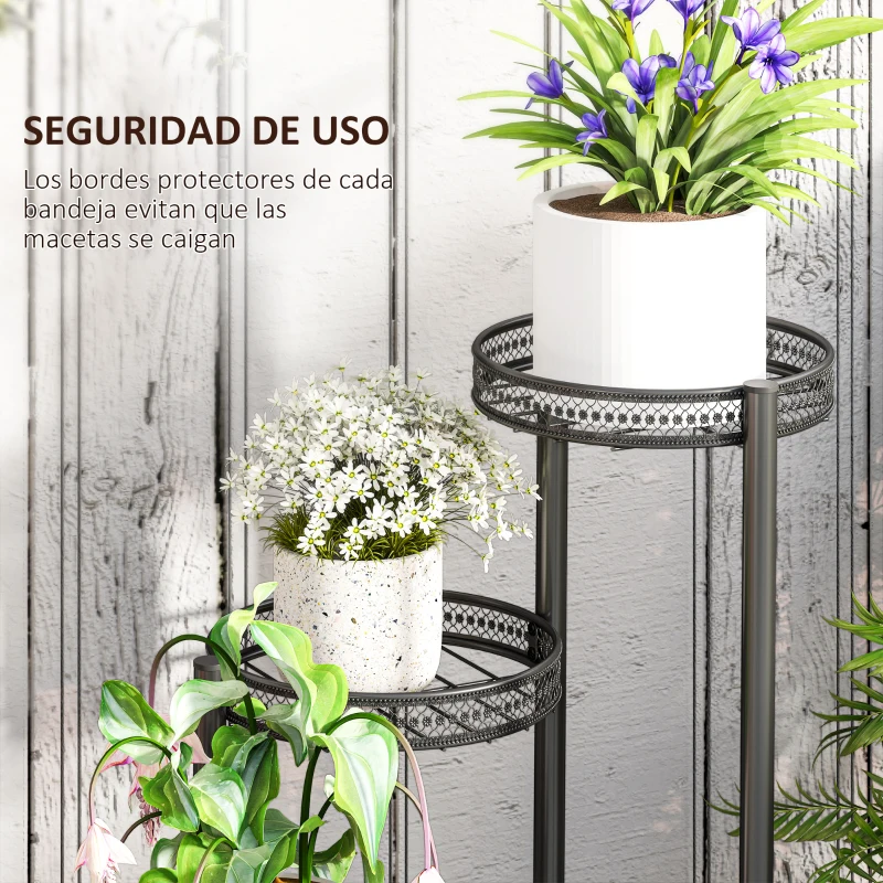 Outsunny Soporte para Plantas de 4 Niveles Soporte de Acero para Macetas Interior y Exterior 25x25x80 cm Negro