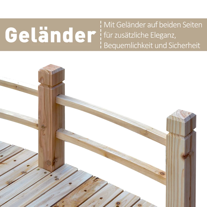 Outsunny Gartenbrücke Holzbrücke Holzsteg Teichbrücke Zierbrücke mit Geländer bis 180 kg Tannenholz Natur 152,5 x 67 x 48 cm