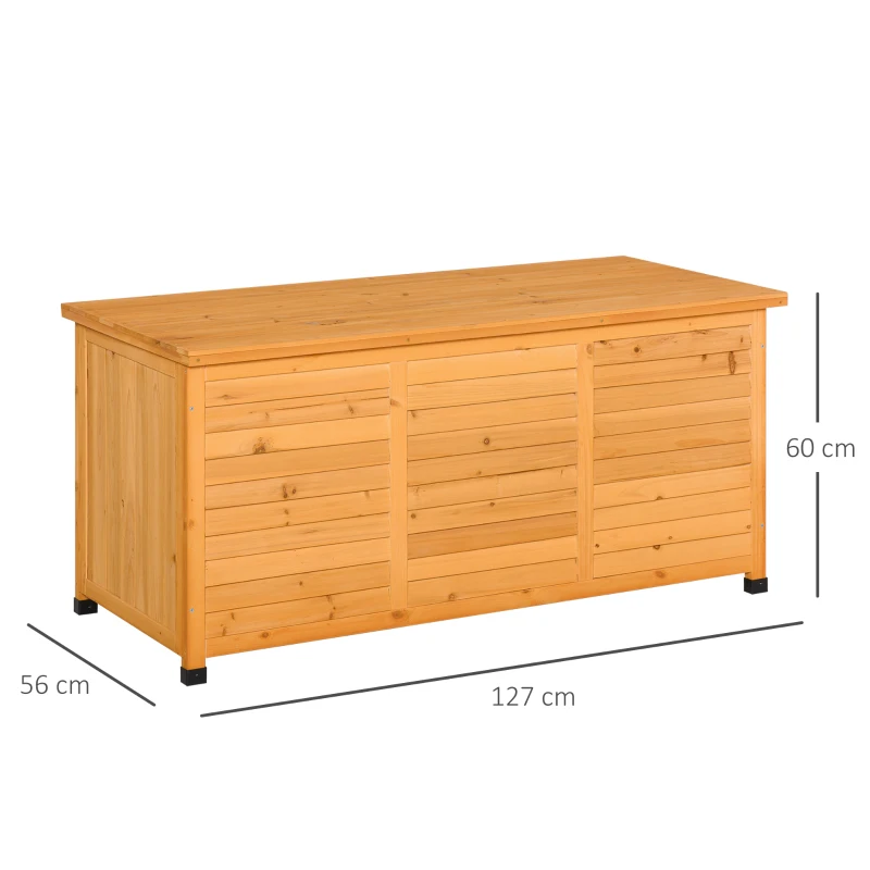 Outsunny Baúl de Madera Exterior Caja de Almacenamiento de Jardín con Tapa Abrible y Diseño Persiana 127x56x60 cm Natural(m-3)