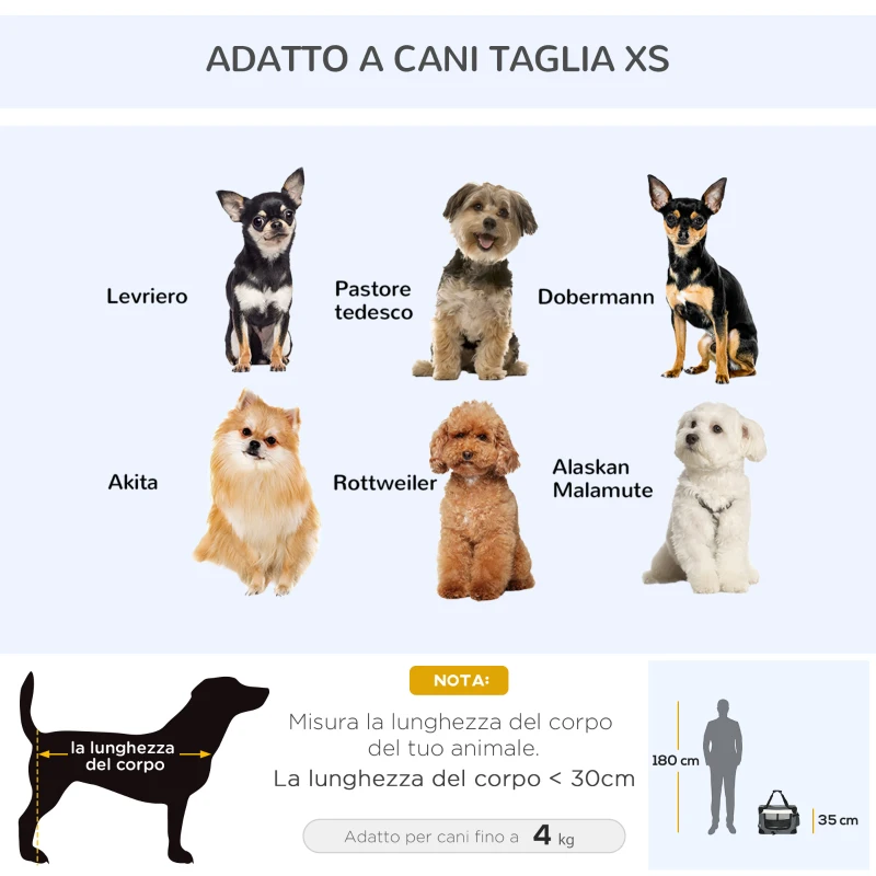 PawHut Trasportino per Cani Toy e Gatti fino 4kg Pieghevole con 3 Aperture e Cuscino, 50.5x33.5x35cm, Grigio