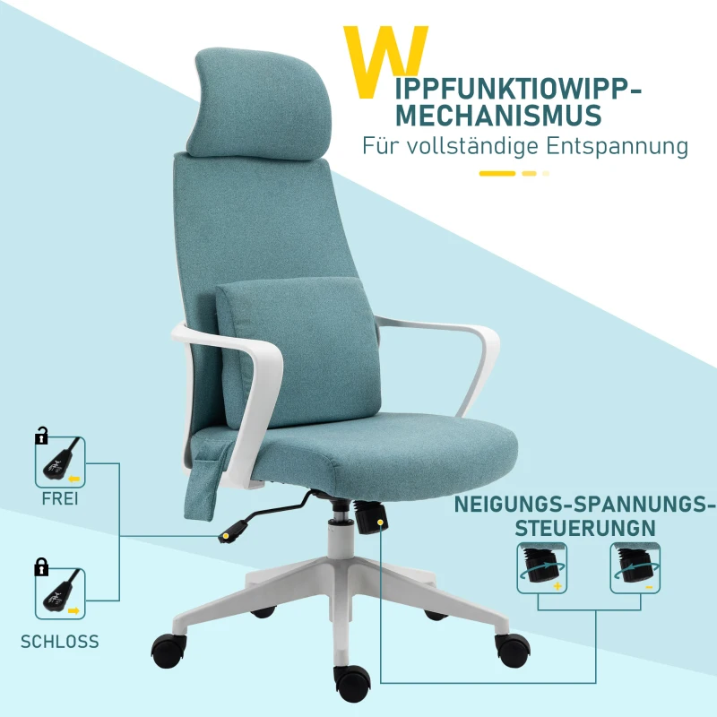 Vinsetto Bürostuhl höhenverstellbarer Drehstuhl Massagesessel ergonomischer Chefsessel mit Massagefunktion Gamingstuhl Nylon Blau 62 x 60 x 114-122 cm