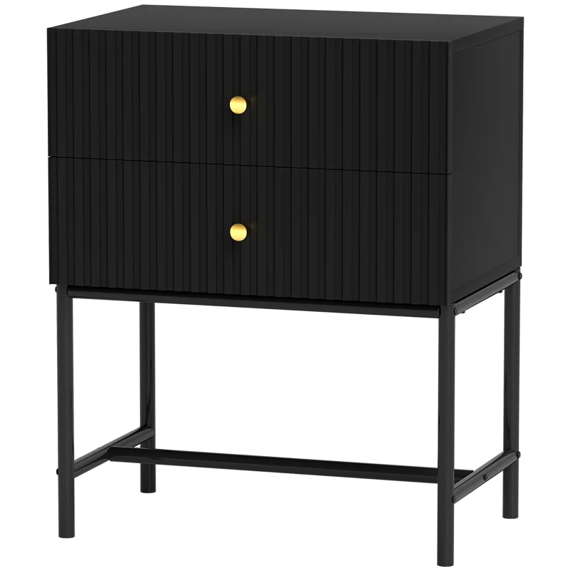 HOMCOM Elegant Two-Drawer Bedside Table - Black