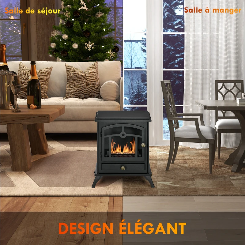 HOMCOM Cheminée bioéthanol sur Pied, brûleur 1,2 L, environ 3 h de durée de combustion Dim. 45L x 28l x 54H cm Acier Noir