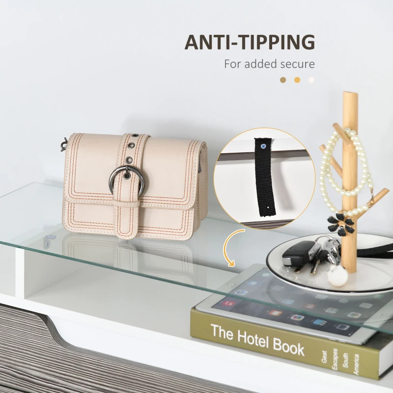 HOMCOM Shoe Storage Cabinet with Slide Out Drawer, 2 Flip Doors, Tempered Glass Top - Grey