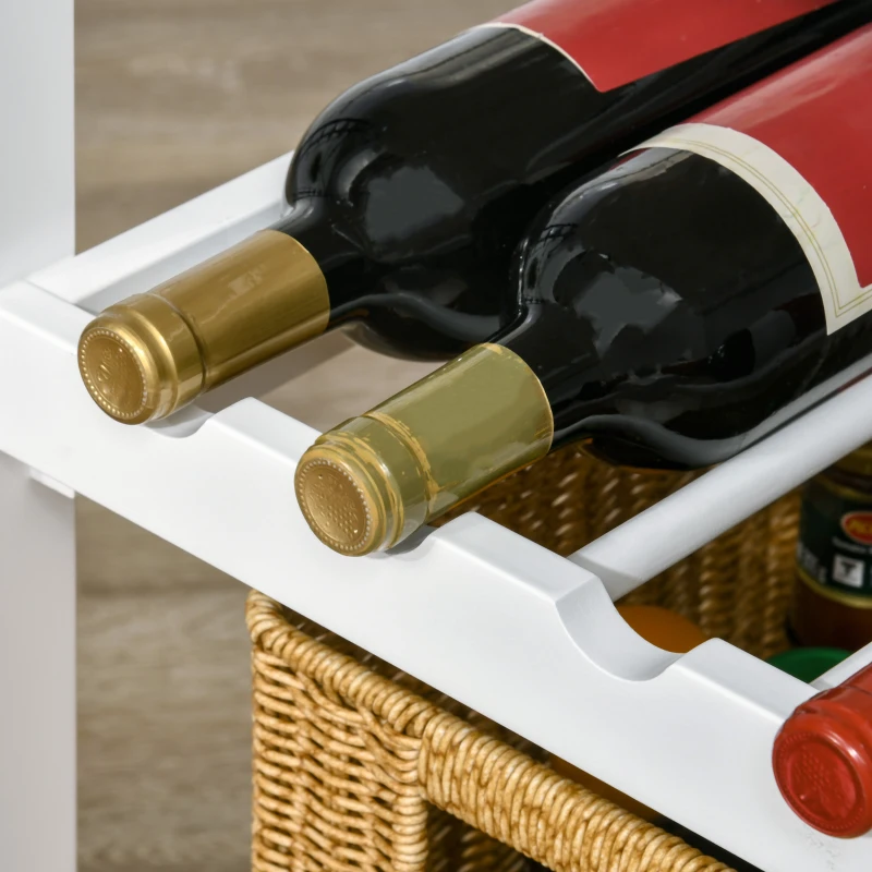 HOMCOM Carro de Cocina con Ruedas Carrito de Servicio con 1 Cajón Estantes Extraíbles y Botellero 76x48x88 cm Blanco