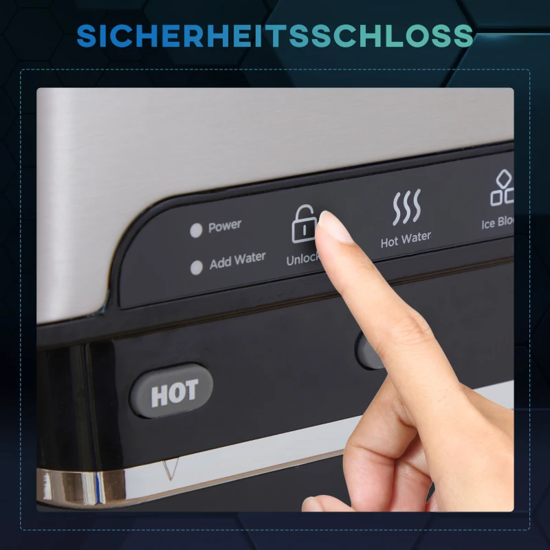HOMCOM Kombi-Wasserspender, Eiswürfelfunktion, heißes und kaltes Wasser, Stahl, schwarz, 42,8 x 27,8 x 50 cm