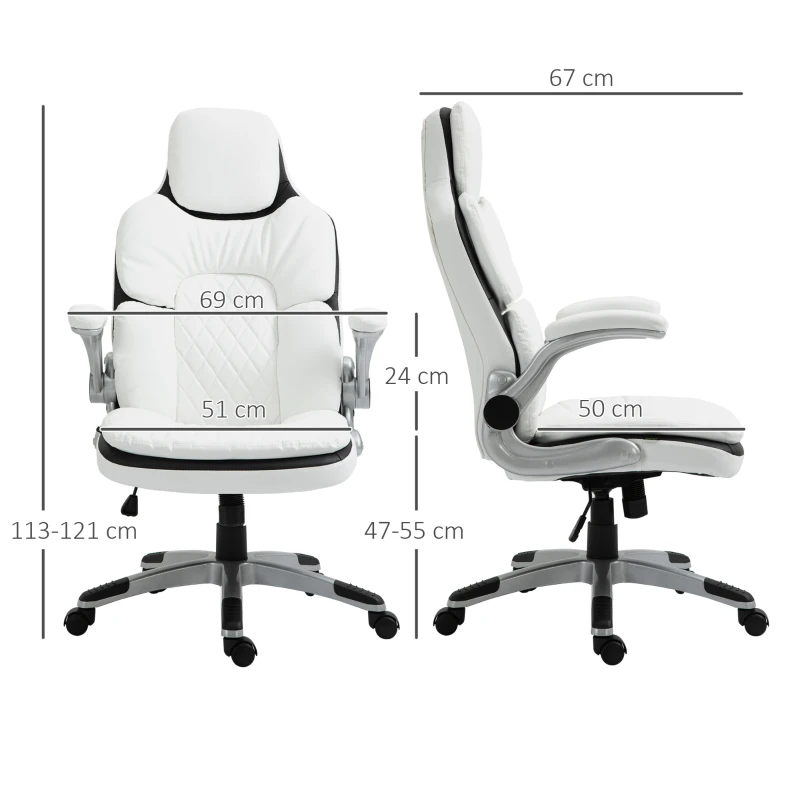 HOMCOM Fauteuil de bureau manager gaming style baquet racing dossier assise capitonné revêtement synthétique blanc noir