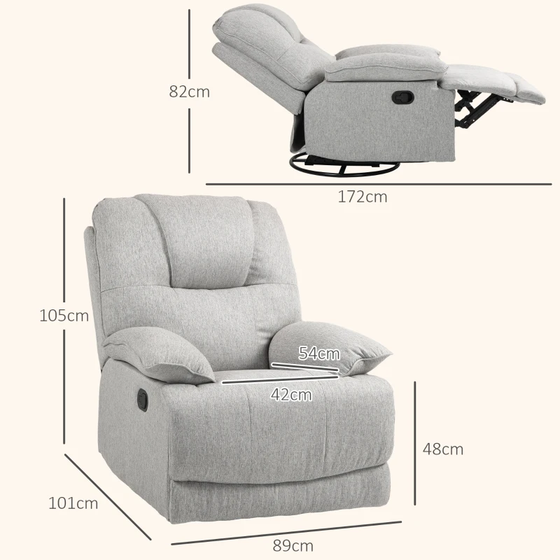 HOMCOM Relaxsessel, neigbar, komfortabel, 89x101x105 cm, Grau(m-3)