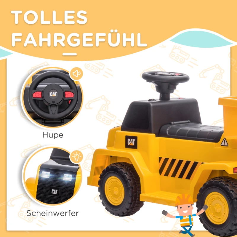 HOMCOM Elektro-Kipplaster für Kinder, kippbare Ladefläche, max. 3 km/h, Scheinwerfer, Hupe, gelb, 74,5 x 36 x 43,5 cm