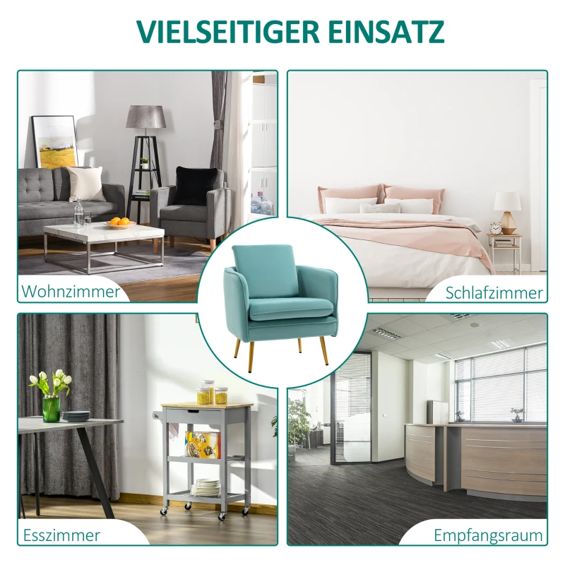 HOMCOM Polstersessel ​mit Armlehnen Ohrensessel Bürostuhl Wohnzimmerstuhl Polsterstuhl Vintage Samt-Touch Holz Grün 59 x 65 x 80 cm