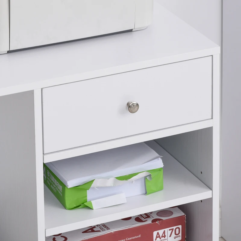 Vinsetto Support d'imprimante organiseur bureau caisson 2 niches tiroir espace CPU + grand plateau panneaux particules blanc