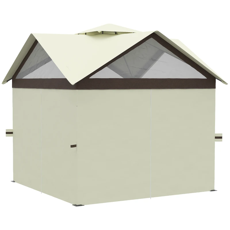 Outsunny Tonnelle de jardin tonnelle barnum double toit avec parois latérales amovibles cadre en acier 3,5 m x 3,5 m beige