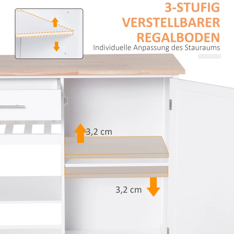 HOMCOM Küchenwagen, Servierwagen mit Schblade und Handtuchhalter, Küchenschrank, Rollwagen, Küchentrolley, Weiß, 105 x 45 x 89 cm