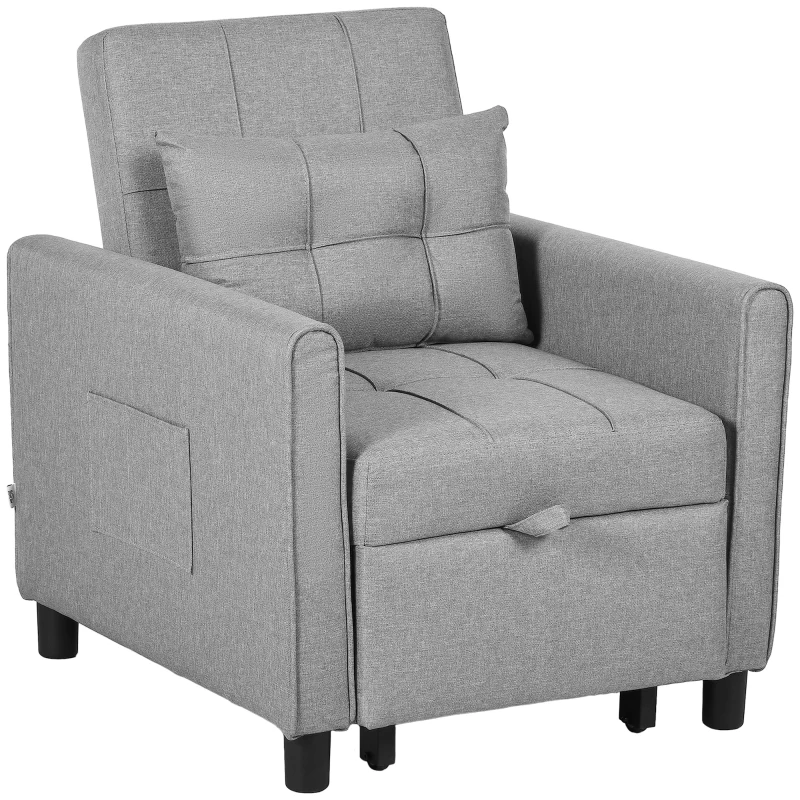 HOMCOM Linen-Look Single Chair Bed - Light Grey