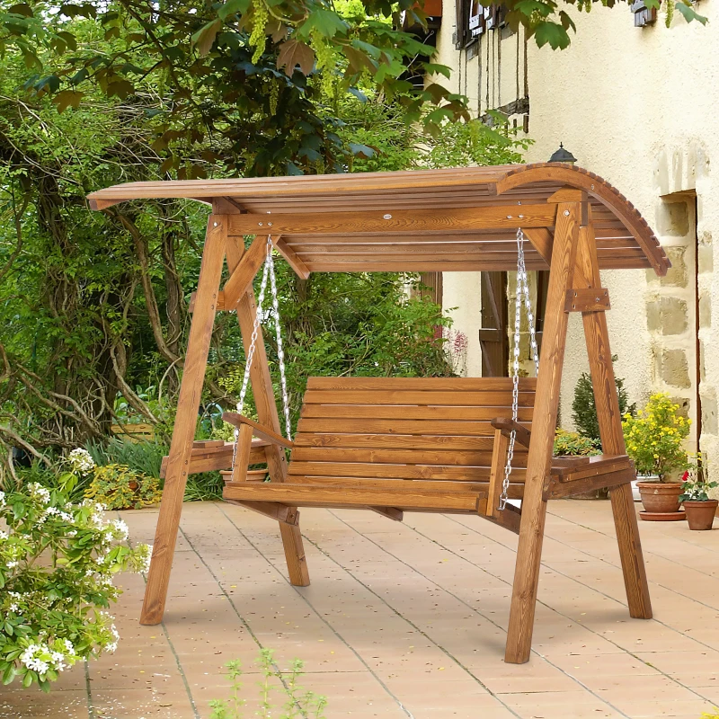 Outsunny Hollywoodschaukel Gartenliege 2 personen Schaukelbank Schaukel mit verstellbarem Dach Kiefernholz 189 x162 x 180 cm