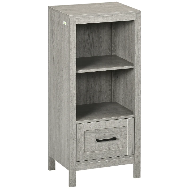 kleankin Armario Auxiliar de Baño con 1 Cajón y 2 Estantes Mueble Auxiliar de Baño Estilo Moderno 40x30x89 cm Gris