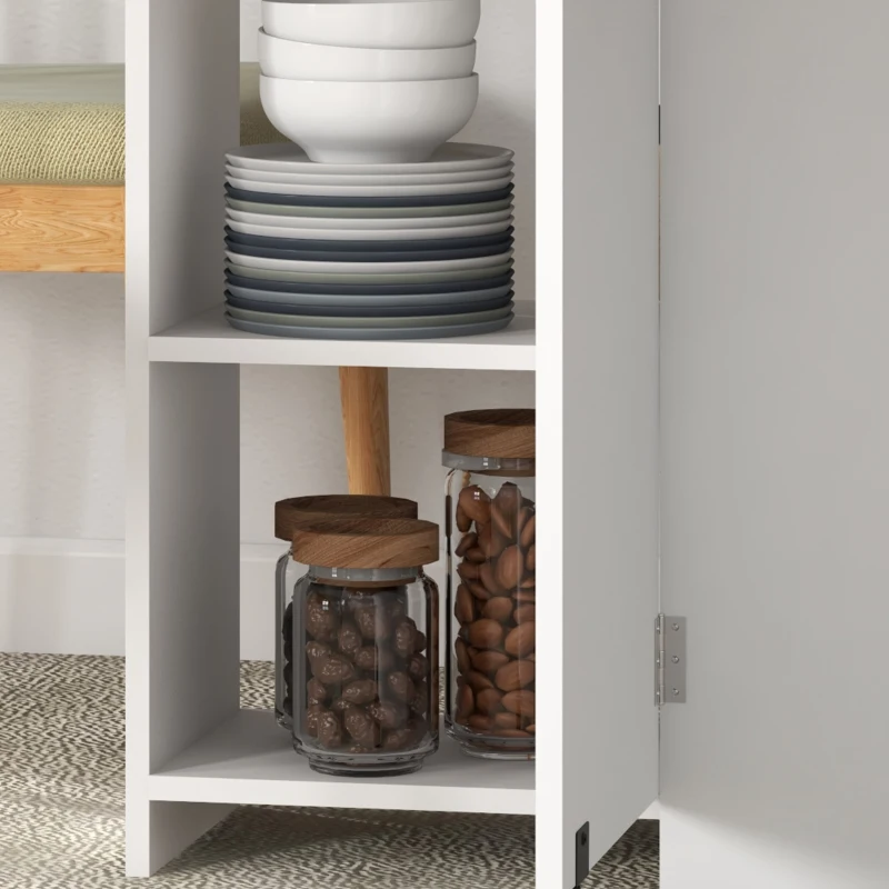 HOMCOM Mesa de Cocina Plegable con Ruedas Alas Abatibles Cajón y Estantes para 2-4 Personas 120x72x75 cm Roble y Blanco