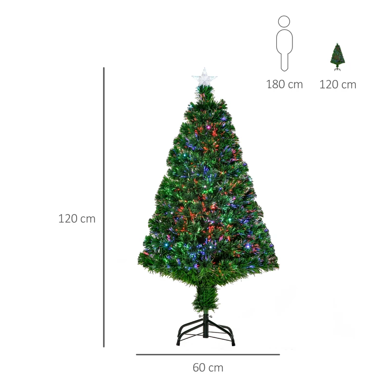 HOMCOM Albero di Natale a Fibre Ottiche 120cm Albero di Natale Artificiale con 16 Luci LED di 3 Colori e Rami in PVC