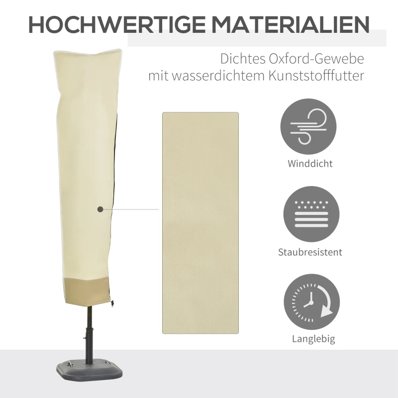 Outsunny Sonnenschirm Schutzhülle bis Ø300 cm Abdeckung Schirmschutzhaube mit Reißverschluss Oxfordstoff Beige + Kaffee  Ø50 x 190 cm