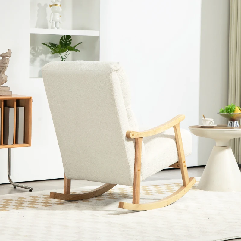 HOMCOM Silla Mecedora de Borreguito con Patas y Reposabrazos de Madera de Haya Mecedora para Lactancia Carga 120 kg Crema(m-7)