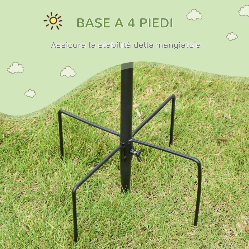 PawHut Mangiatoia per Uccelli a 4 Ganci con Vassoi e 3 Alimentatori diversi in Acciaio 54.5x54.5x208cm Nera