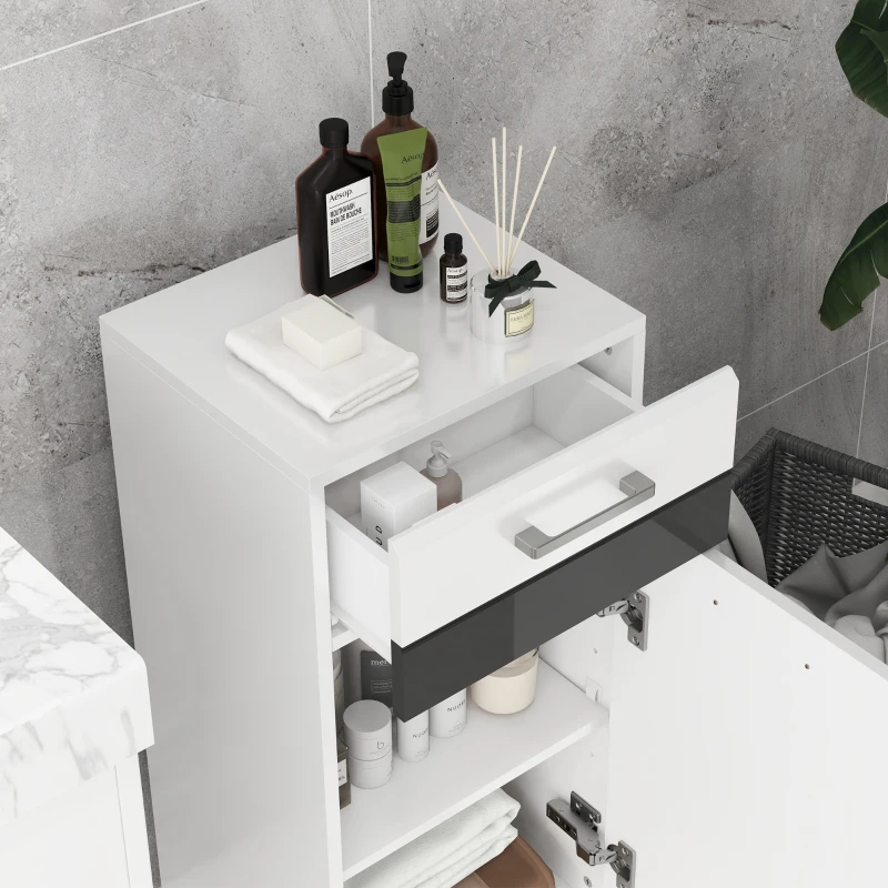 kleankin Mobiletto Bagno in MDF con Cassetto e Armadietto con Ripiano Interno Regolabile, 37x32.5x79 cm, Bianco
