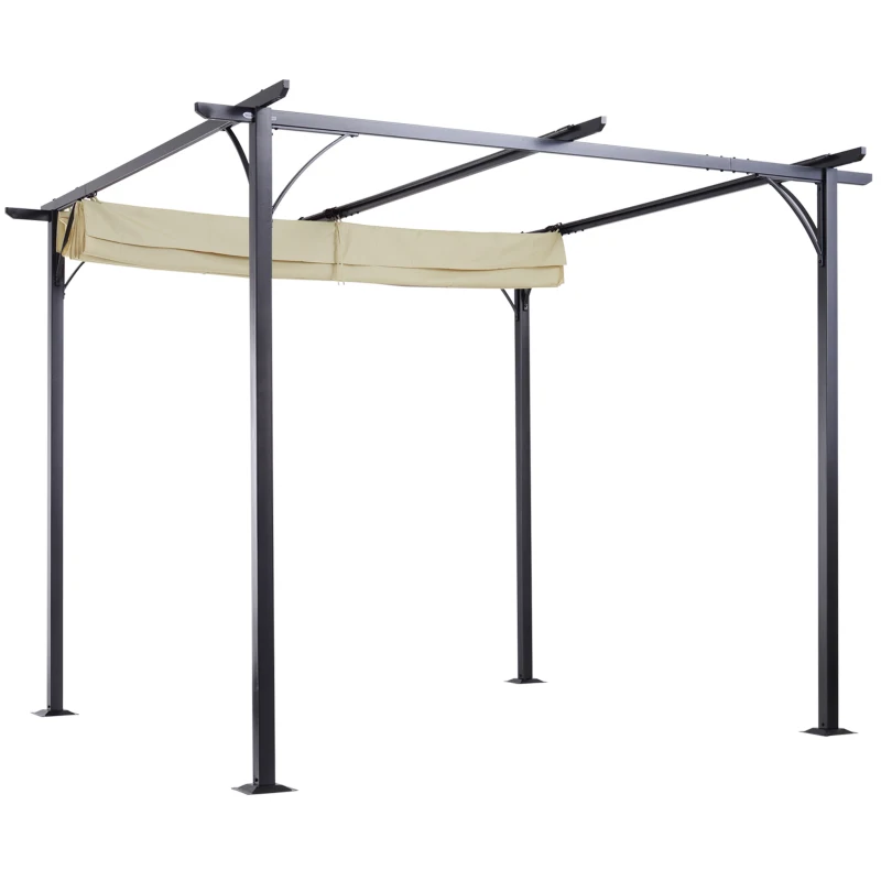 Outsunny 3 x 3(m) Metal Pergola with Retractable Roof, Garden Gazebo Metal Pergola Canopy. Outdoor Sun Shade Shelter for Party BBQ, Beige