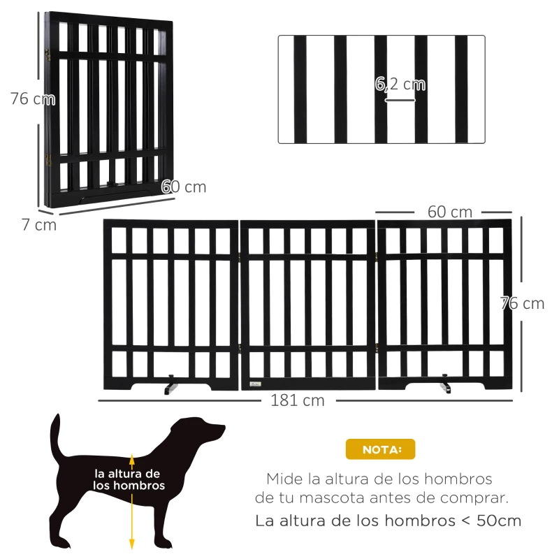 PawHut Barrera de Seguridad Plegable para Perros Valla para Mascotas para Escaleras y Puertas 181x35x76 cm Negro