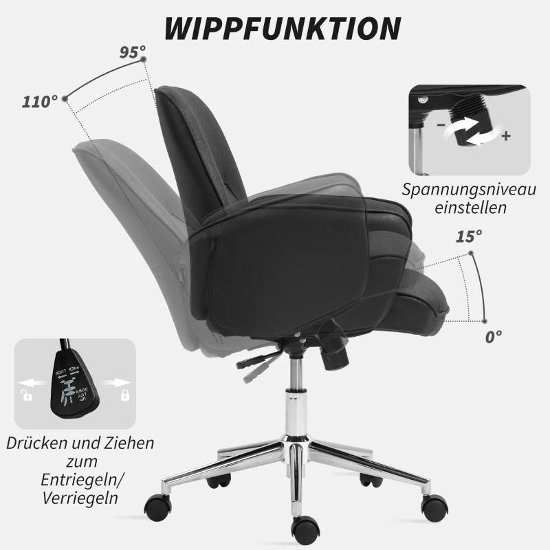 Vinsetto Bürostuhl, höhenverstellbar, atmungsaktiver Bezug, Wippfunktion, bis 120 kg, Schwarz(m-5)