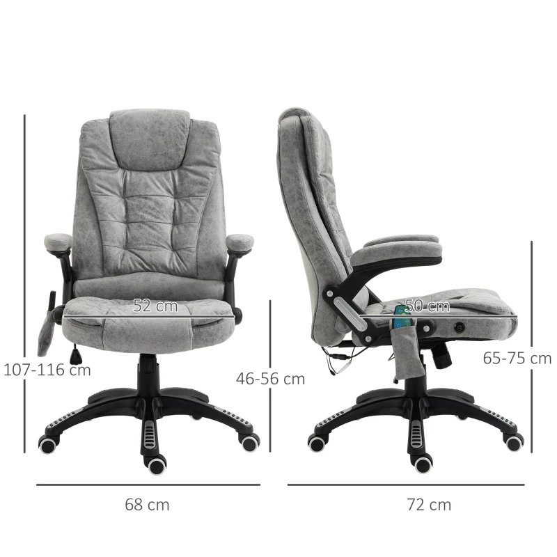 Vinsetto Chefsessel mit Massage- & Wärmefunktion, ergonomisch, verstellbar, bis 120kg, Grau(m-3)