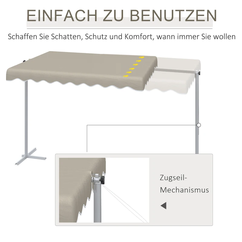 Outsunny Standmarkise, 360°-Drehsystem, ausziehbar, Kordelzug, khaki, 402,5 x 227 x 220 cm