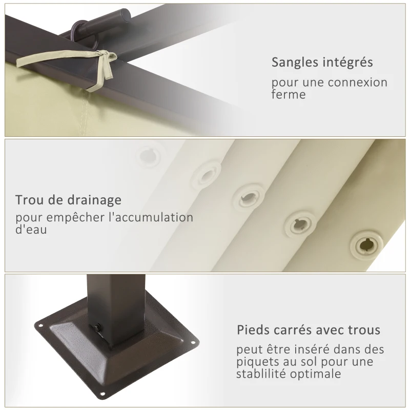 Outsunny Pergola rétractable 4 x 4 m structure métal époxy anticorrosion noire + toile polyester haute densité 180 g/m² incluse beige
