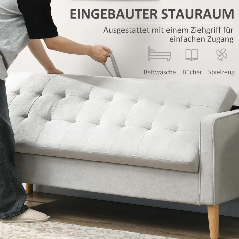 HOMCOM Dreisitzer-Sofa, Polstersofa mit Stauraum, Kissen, Holzrahmen, 166,5x62x82cm, Hellgrau