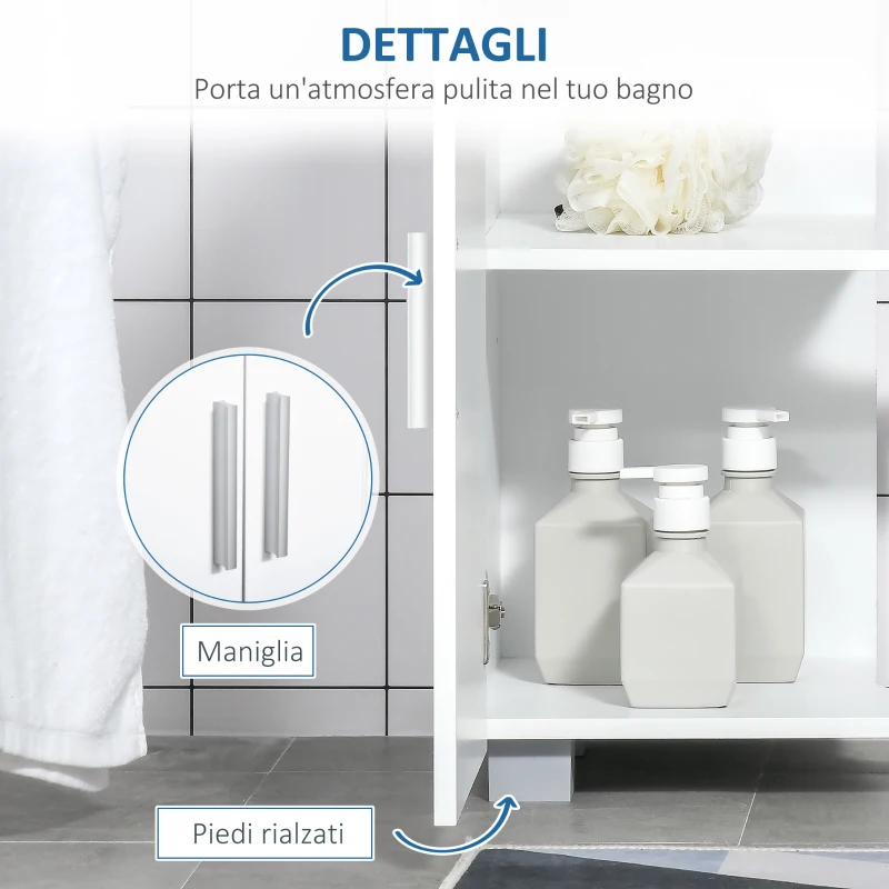 kleankin Mobile Sotto Lavabo Bagno a U con 2 Ante e Ripiano Interno Regolabile, 60x30x60cm