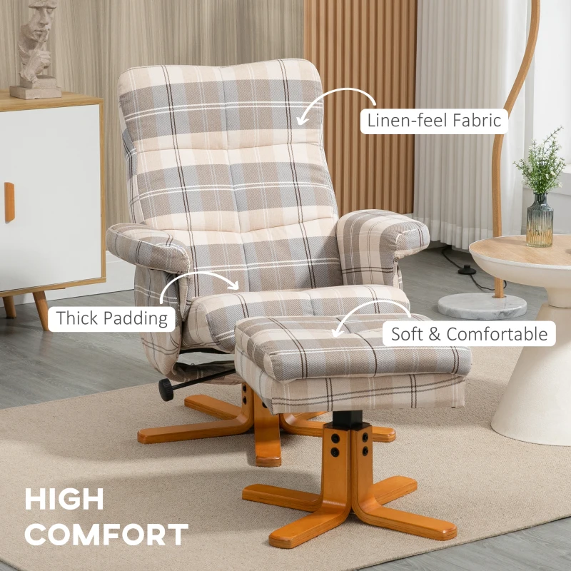 HOMCOM Swivel Recliner Chair with Footstool, Faux Leather Reclining Chair with Wooden Base and Storage for Living Room, Bedroom, Black(m-6)