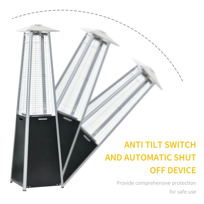 Outsunny 11.2KW Outdoor Patio Gas Heater Freestanding Pyramid Propane Heater Garden Tower Heater with Wheels, Dust Cover, Regulator and Hose, Black, 50 x 50 x 190cm