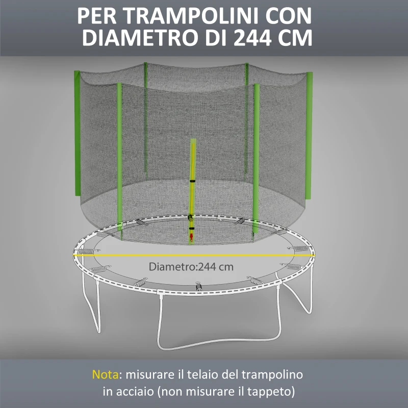 SPORTNOW Rete di Protezione per Trampolini a 6 Pali con Ingresso con Cerniera, in PE, Ø244x180 cm, Nero e Verde