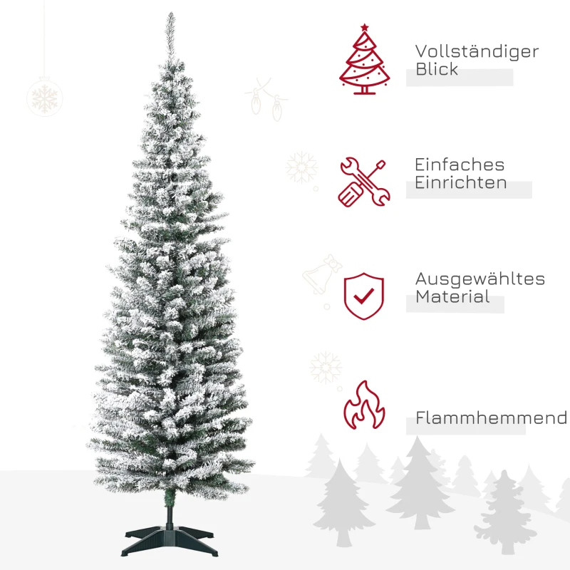 HOMCOM Künstlicher Weihnachtsbaum, 210 cm, beschneite PVC-Zweige, klappbar, Metallständer, Grün/Weiß