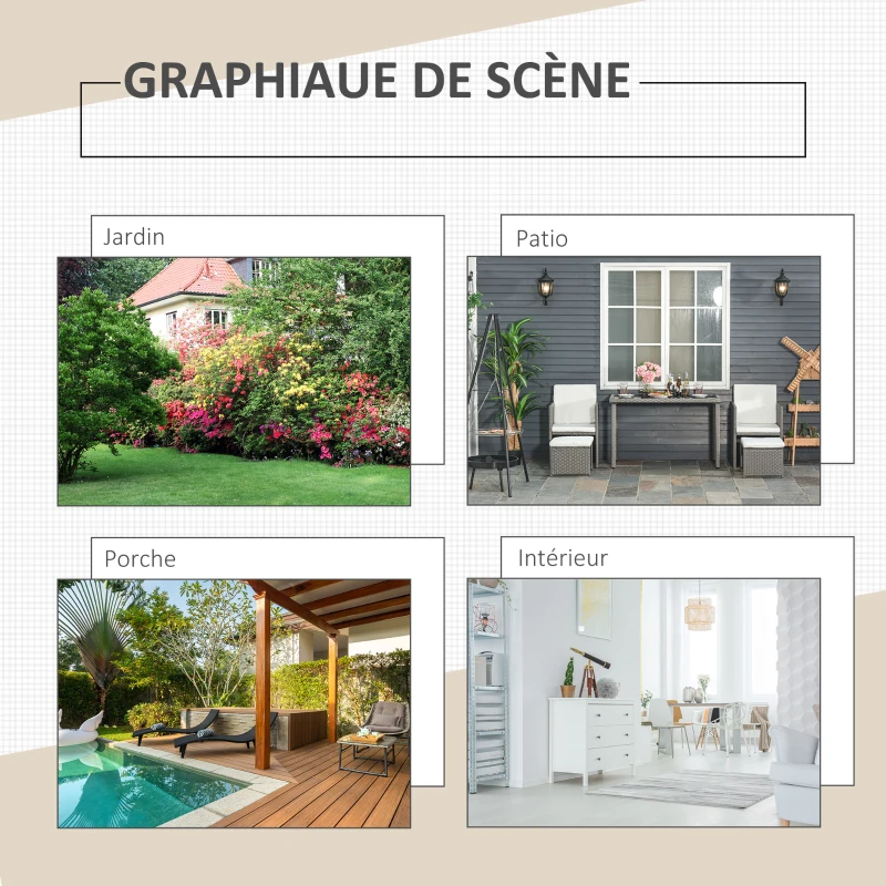Outsunny Ensemble salon de jardin encastrable avec grande table rectangulaire 2 fauteuils et 2 tabourets coussins blanc amovibles lavables résine tressée Imitation rotin gris