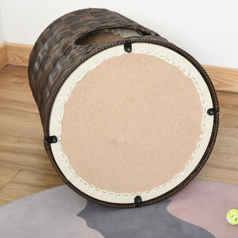 PawHut Cesta de Ratán para Gatos Cama Cueva de 2 Niveles con Cojines Lavables Ø45x50 cm Marrón Oscuro