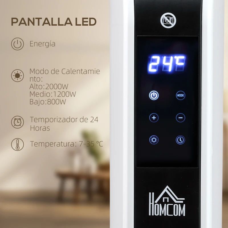 HOMCOM Calefactor Eléctrico 1830-2180W con 3 Modos Pantalla Táctil LED Termostato Regulable Temporizador para 12-18 ㎡ Blanco