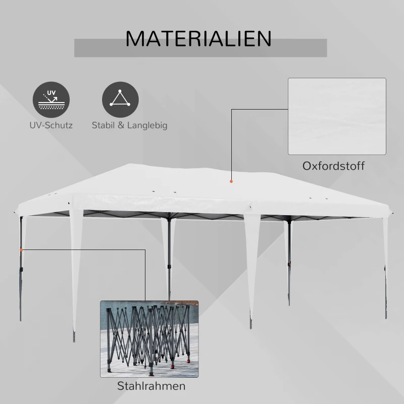 Outsunny Faltpavillon Gartenzelt Partyzelt,  faltbar, wetterbeständig, 5,9 m x 2,95 m x 2, m, Weiß