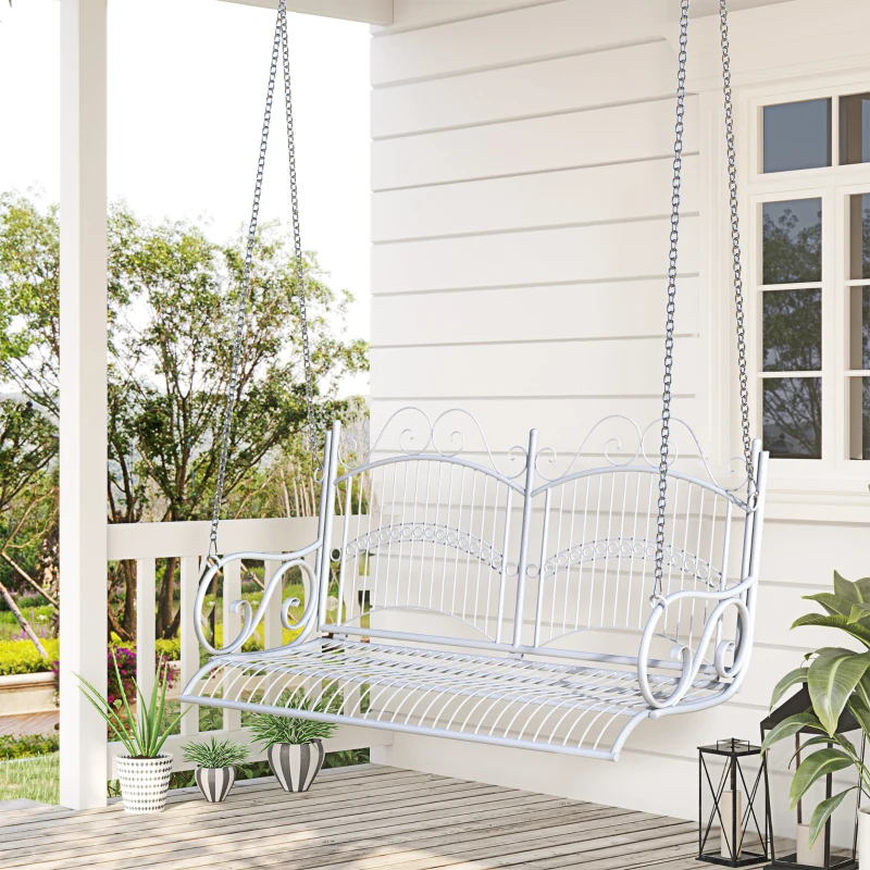 Outsunny Hängebank Schaukel Bank Gartenschaukel mit Ketten, Metall, Weiß, 118x58x57cm